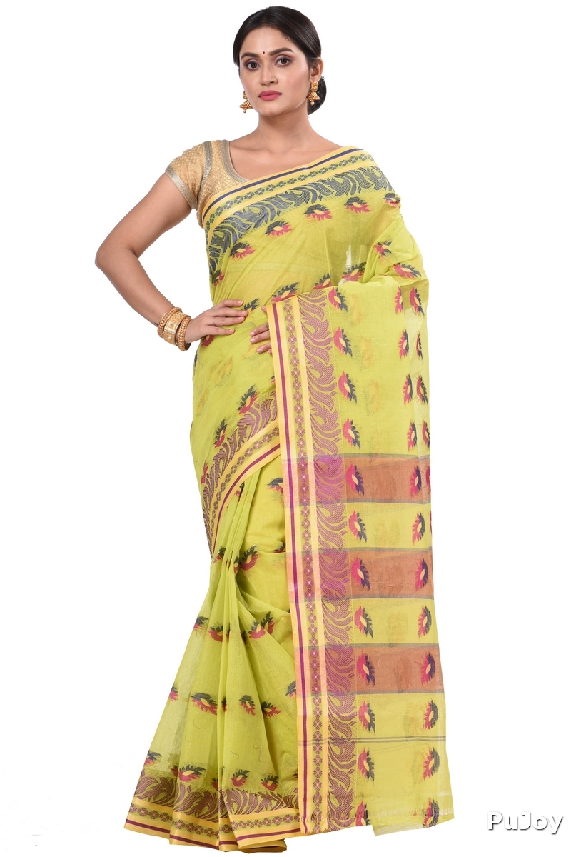 Green Pure Cotton PataButi Tant Saree (524)