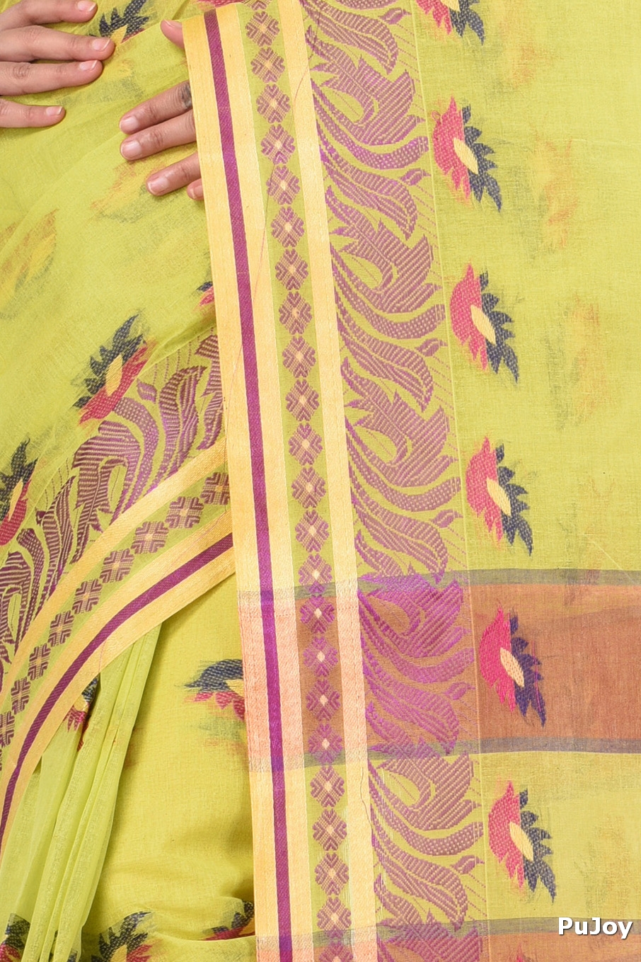 Green Pure Cotton PataButi Tant Saree (524)