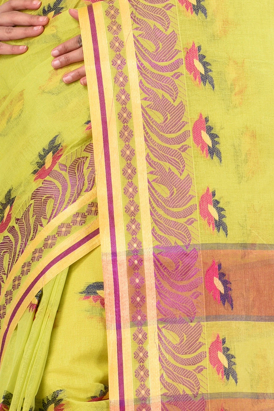 Green Pure Cotton PataButi Tant Saree (524)