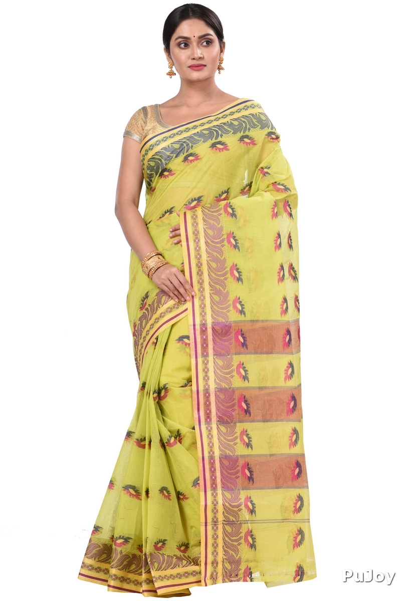 Green Pure Cotton PataButi Tant Saree (524)