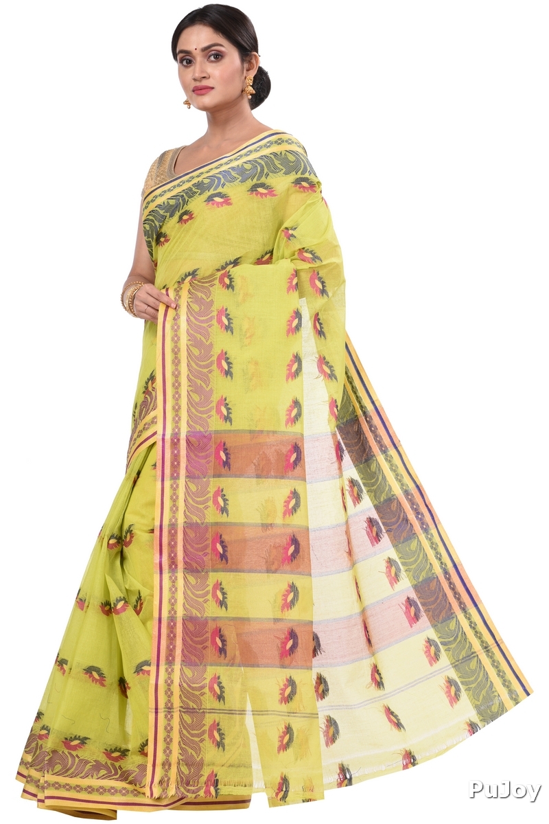 Green Pure Cotton PataButi Tant Saree (524)
