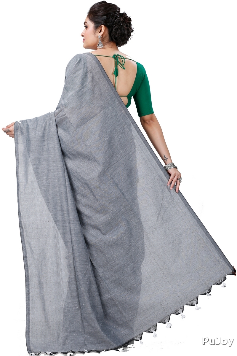 Grey Pure Cotton ThanKhadi Hand Loom Saree (5240)