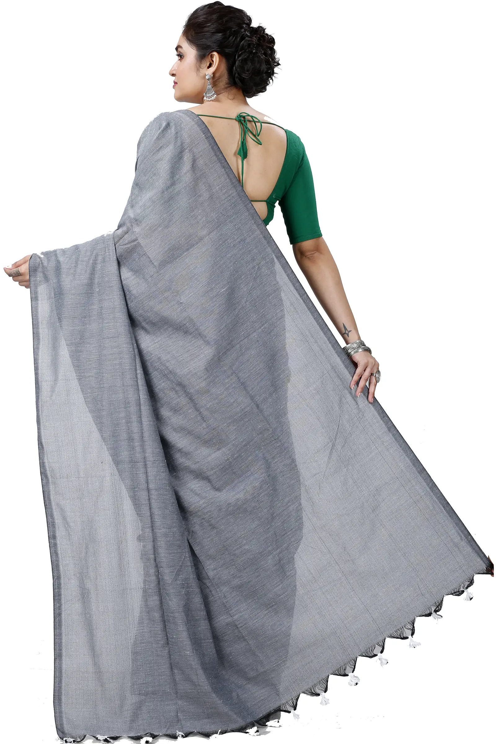 Grey Pure Cotton ThanKhadi Hand Loom Saree (5240)