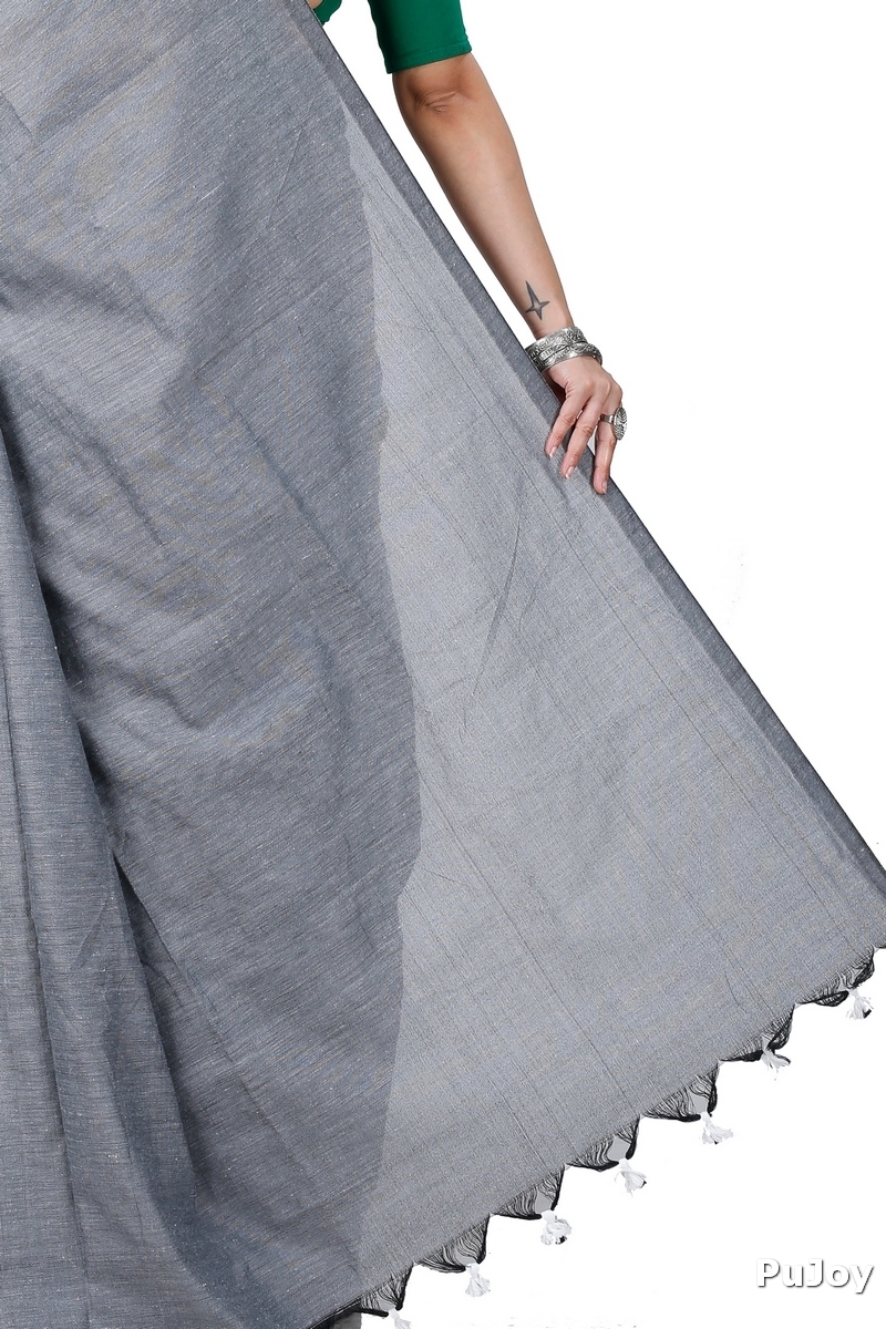 Grey Pure Cotton ThanKhadi Hand Loom Saree (5240)