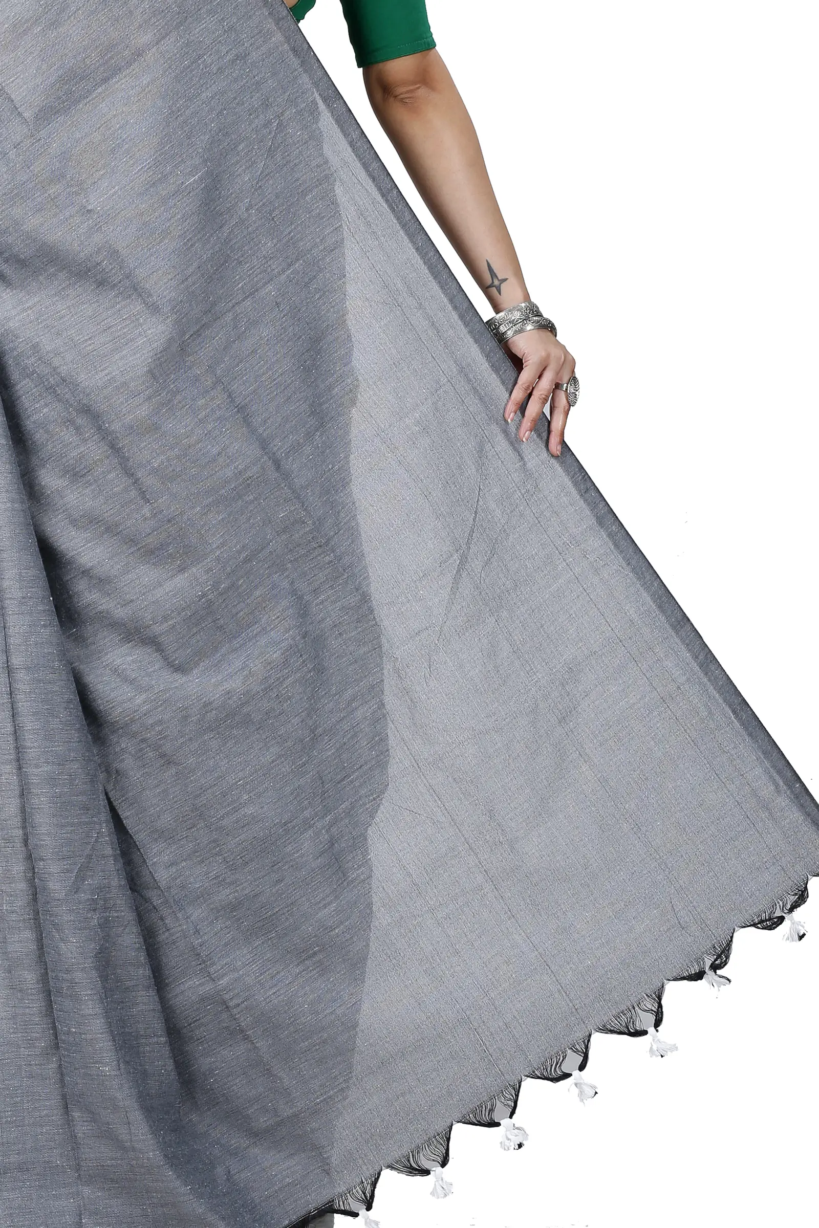 Grey Pure Cotton ThanKhadi Hand Loom Saree (5240)