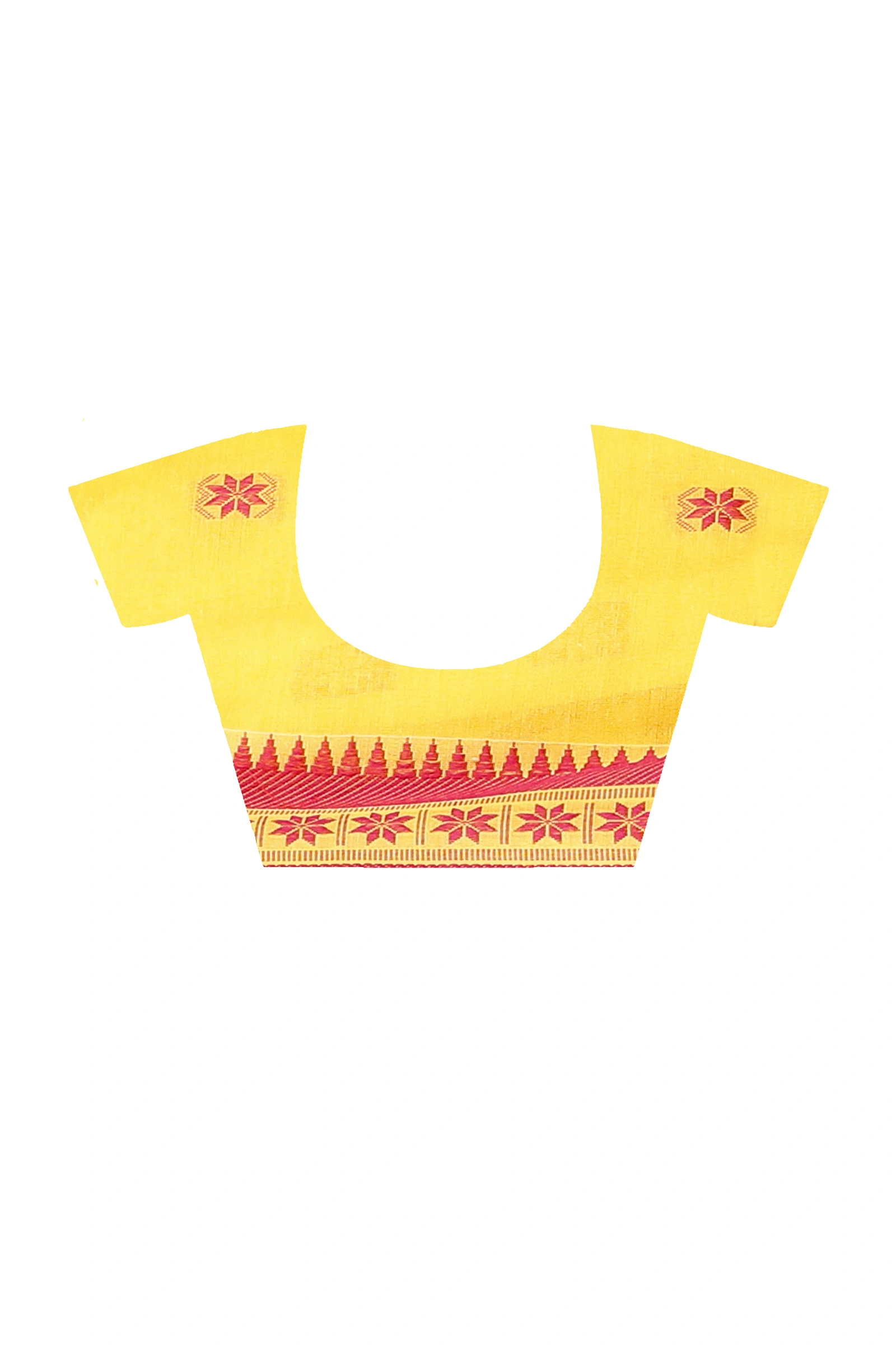 Yellow Red Pure Cotton Guti Hand Hand Loom Saree (5247)
