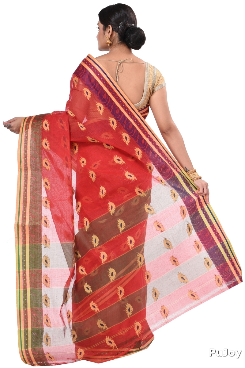 Red Pure Cotton PataButi Tant Saree (525)
