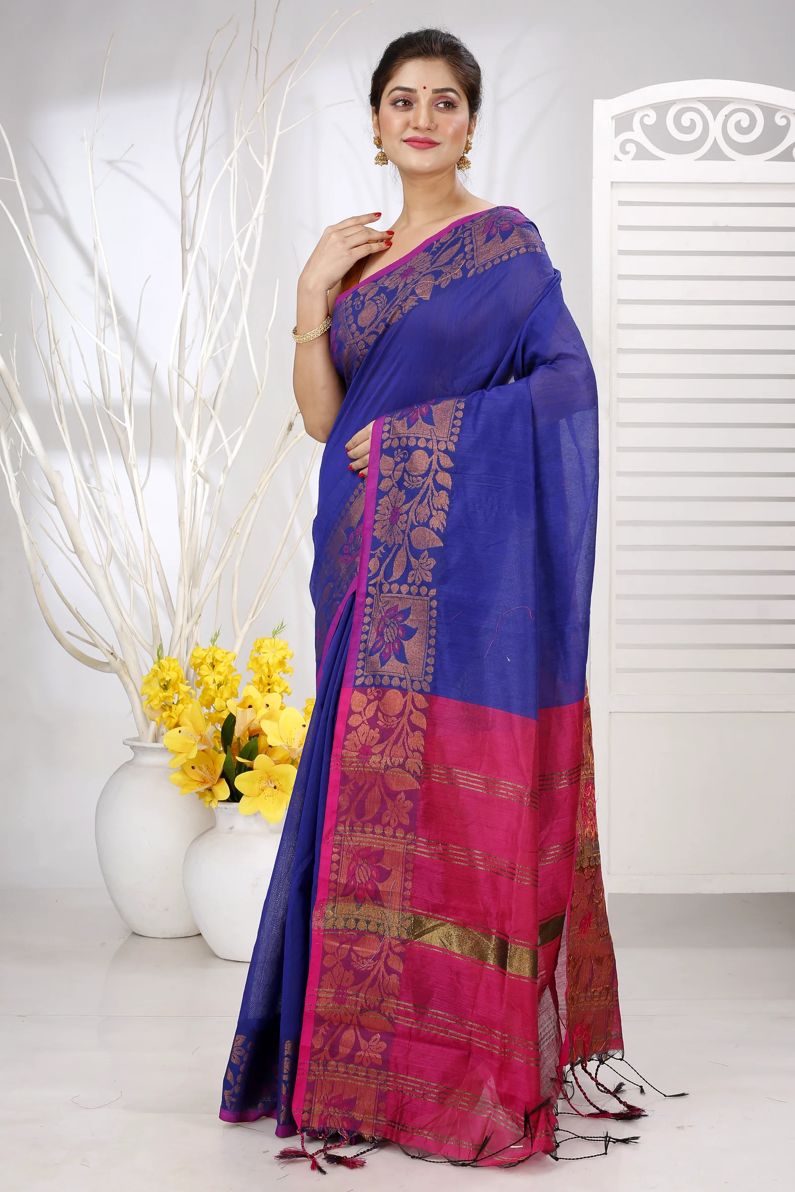 Naby Blue Pure Cotton Swarno Hand Loom Saree (5250)