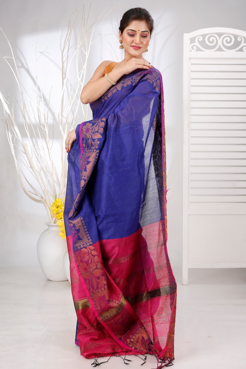 Naby Blue Pure Cotton Swarno Hand Loom Saree (5250)