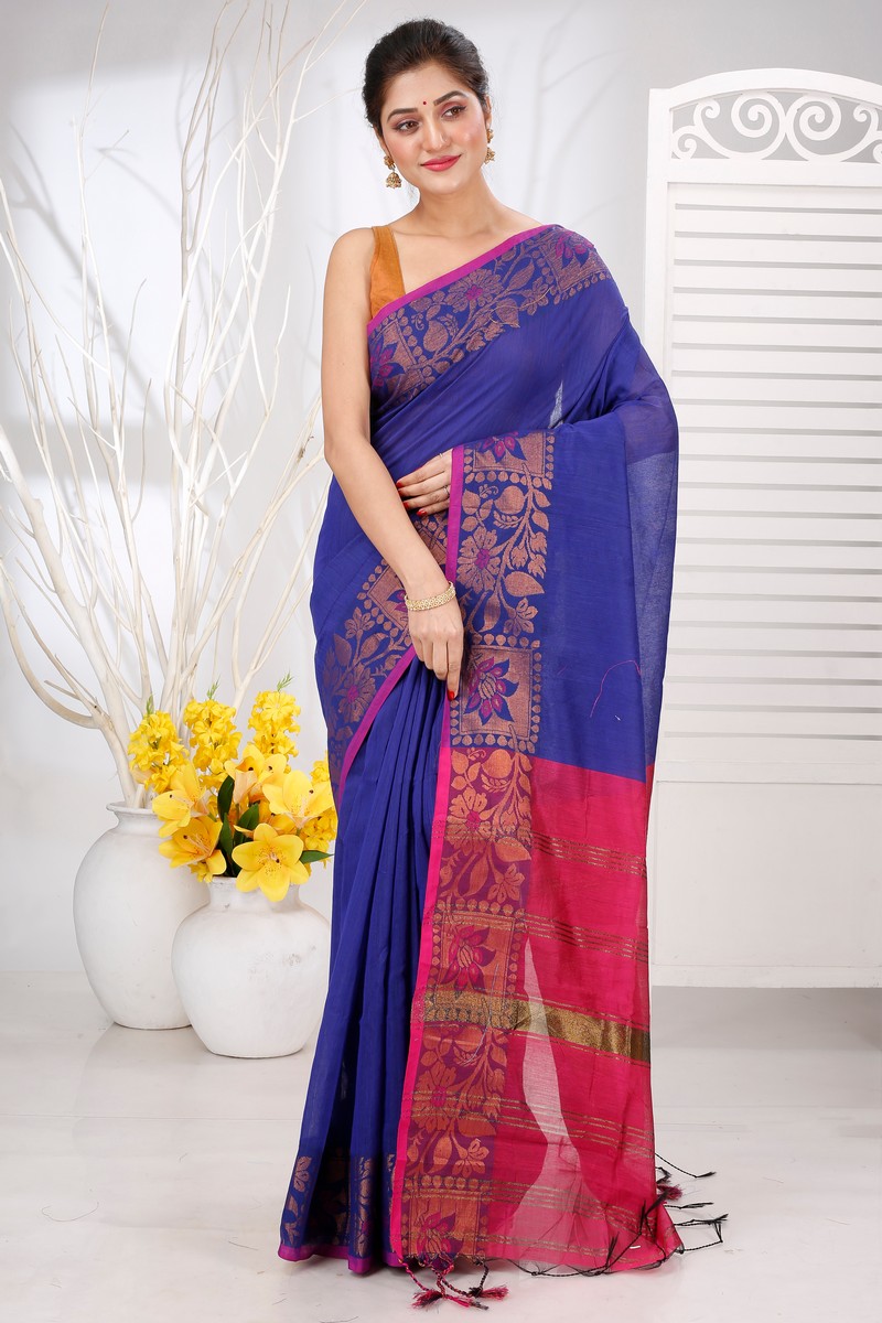 Naby Blue Pure Cotton Swarno Hand Loom Saree (5250)