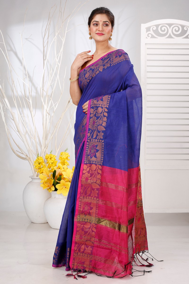 Naby Blue Pure Cotton Swarno Hand Loom Saree (5250)