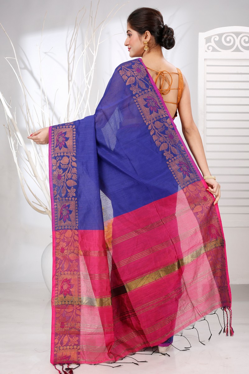 Naby Blue Pure Cotton Swarno Hand Loom Saree (5250)