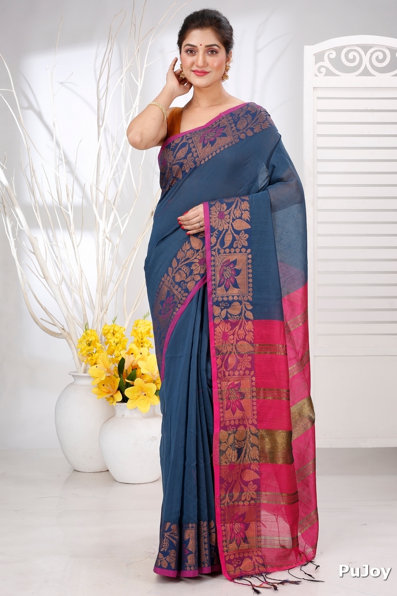 Green Pure Cotton Swarno Hand Loom Saree (5252)