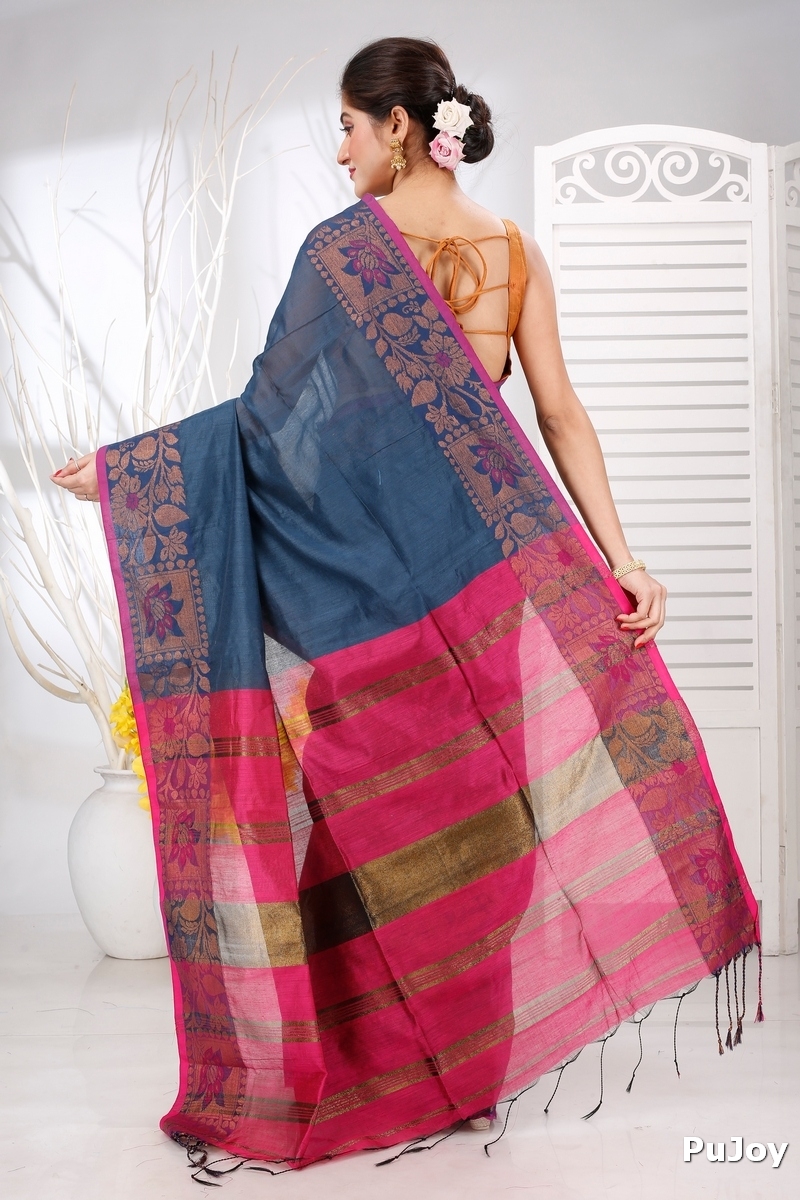 Green Pure Cotton Swarno Hand Loom Saree (5252)