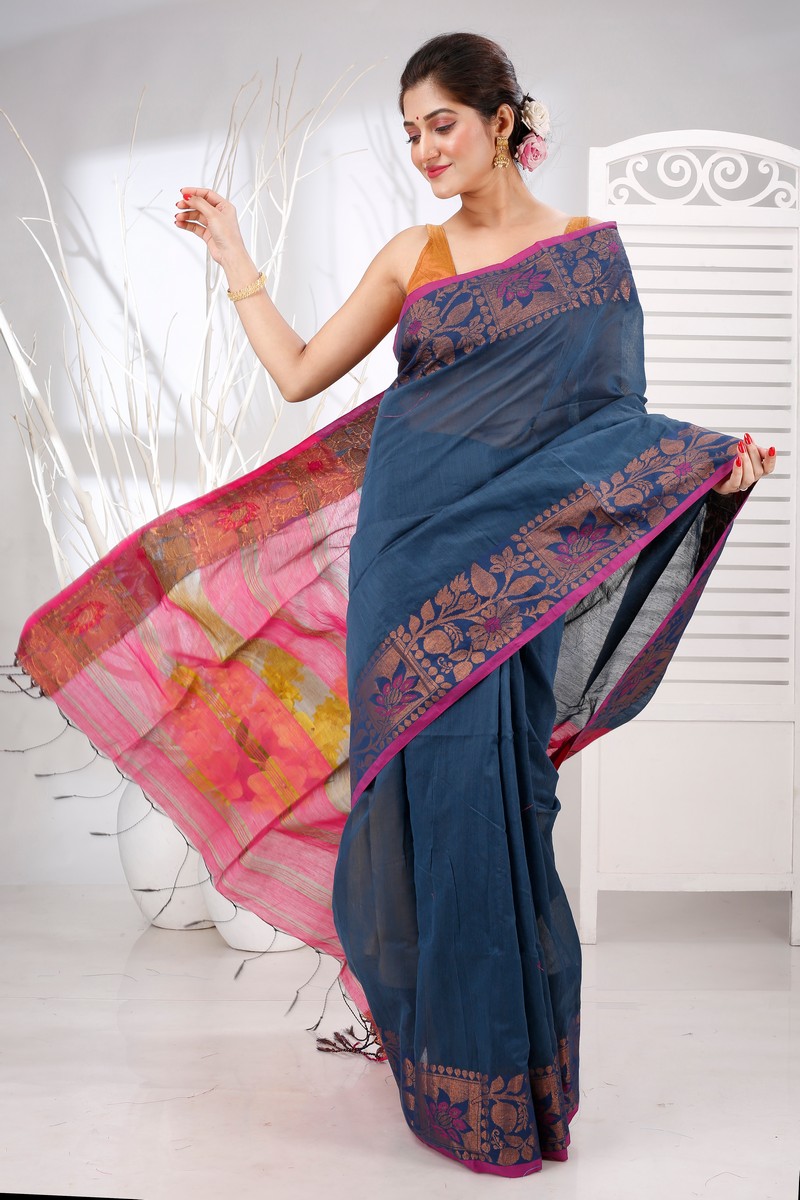 Green Pure Cotton Swarno Hand Loom Saree (5252)