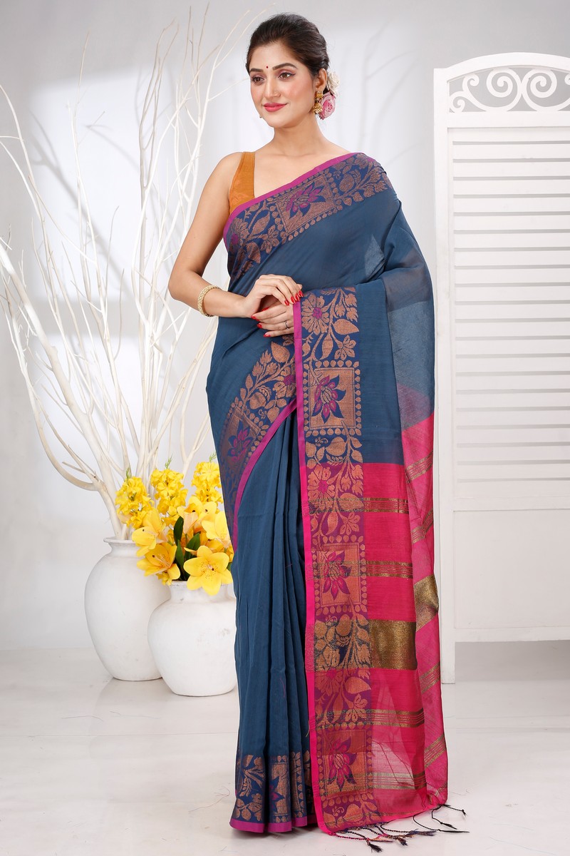 Green Pure Cotton Swarno Hand Loom Saree (5252)