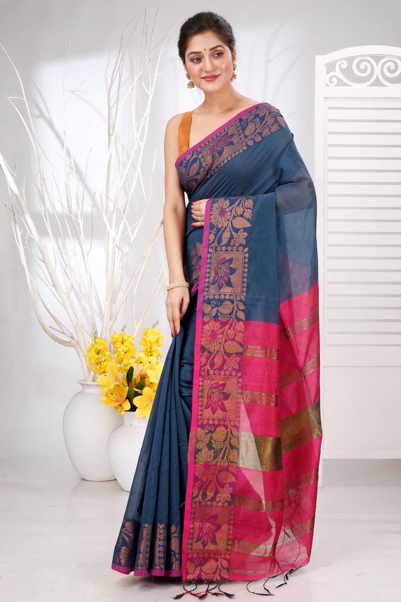 Green Pure Cotton Swarno Hand Loom Saree (5252)