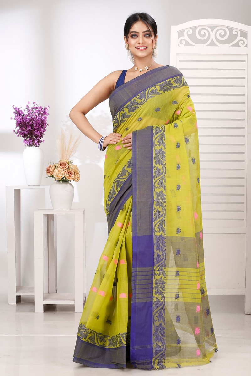 Olive Green Pure Cotton Guti Tant Saree (5253)