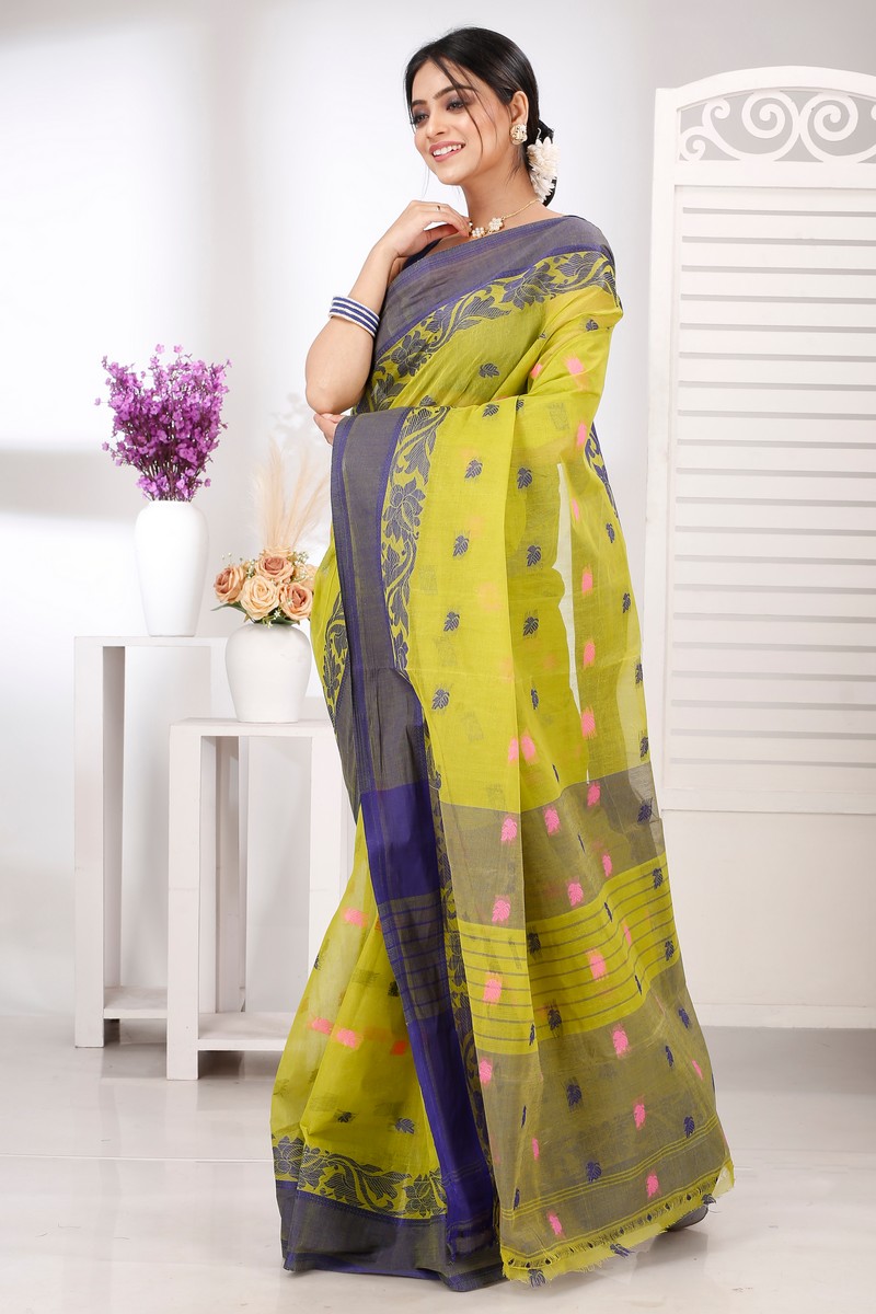 Olive Green Pure Cotton Guti Tant Saree (5253)