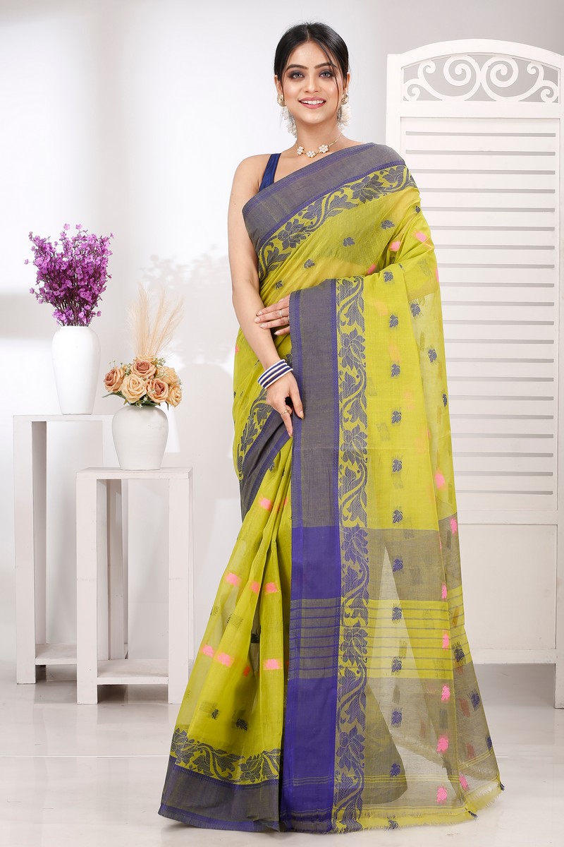 Olive Green Pure Cotton Guti Tant Saree (5253)