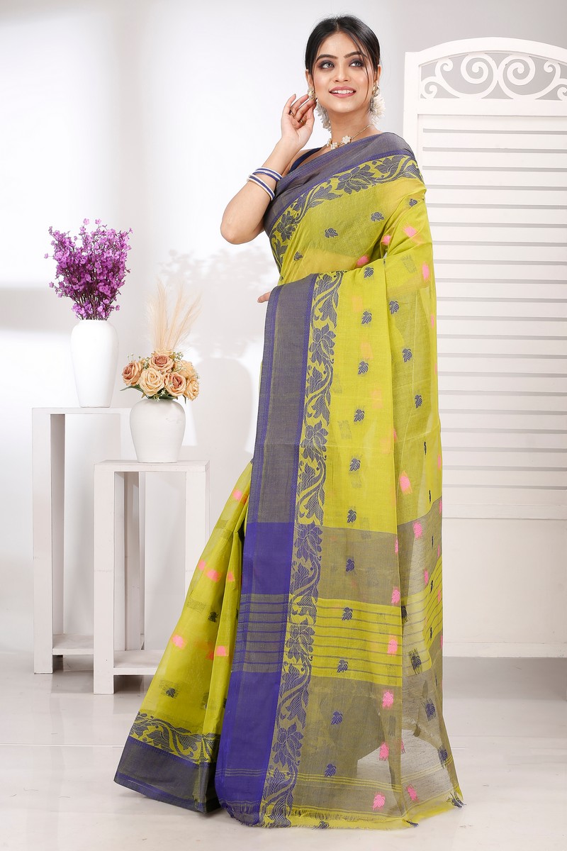 Olive Green Pure Cotton Guti Tant Saree (5253)
