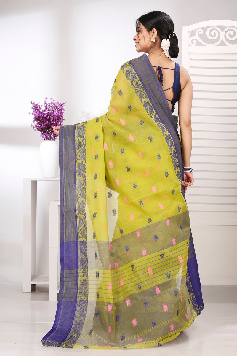 Olive Green Pure Cotton Guti Tant Saree (5253)