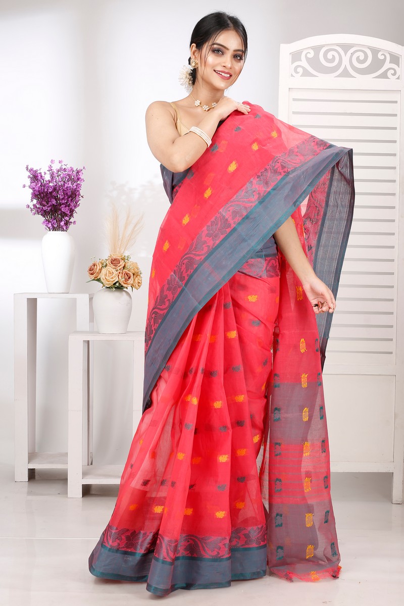 Red Pure Cotton Guti Tant Saree (5254)