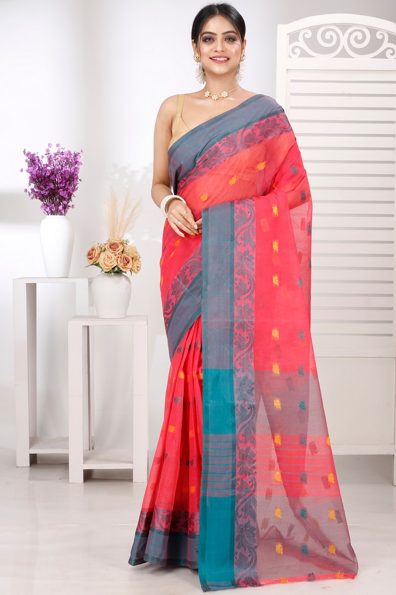 Red Pure Cotton Guti Tant Saree (5254)