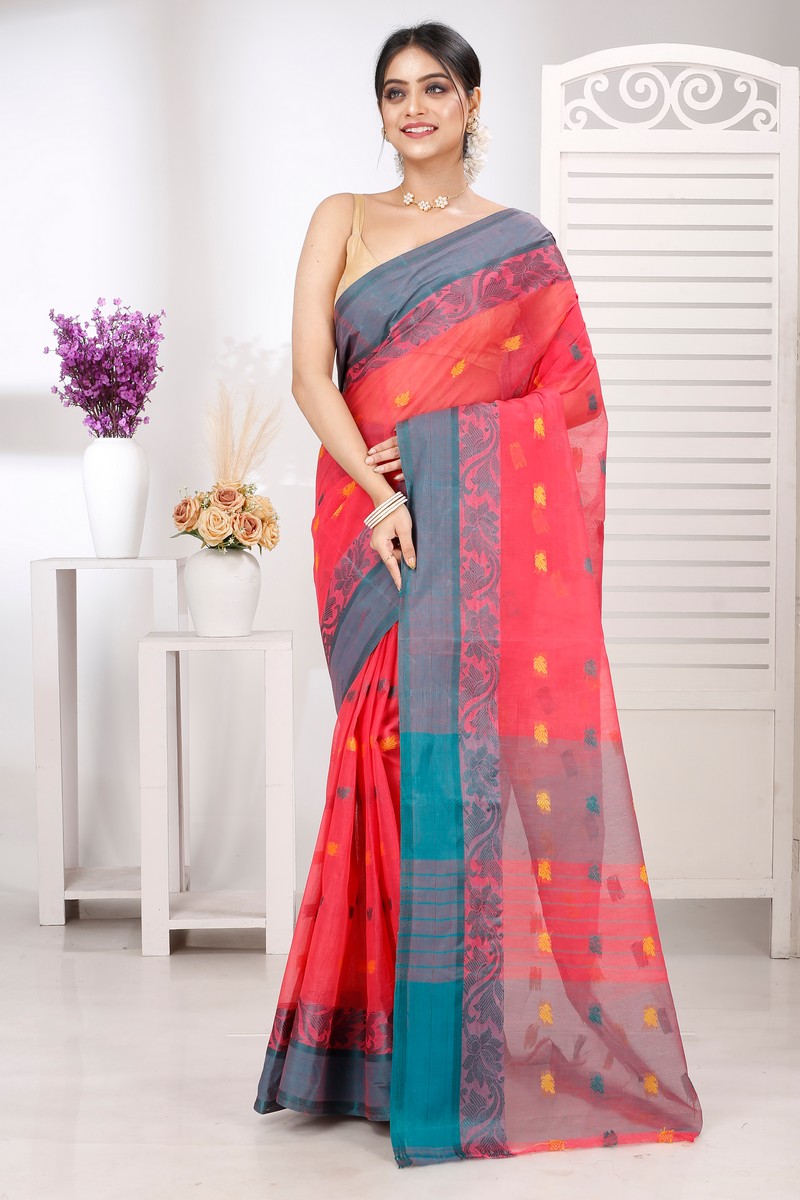 Red Pure Cotton Guti Tant Saree (5254)