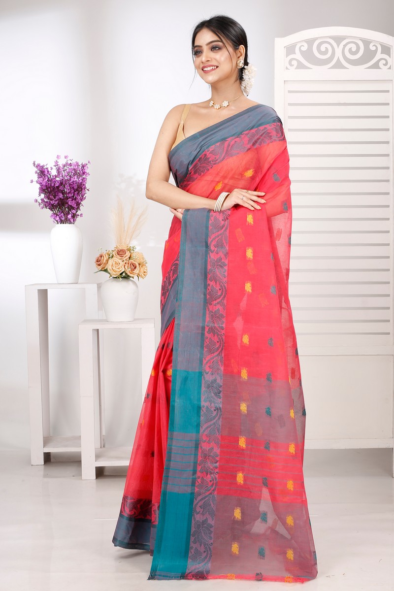Red Pure Cotton Guti Tant Saree (5254)