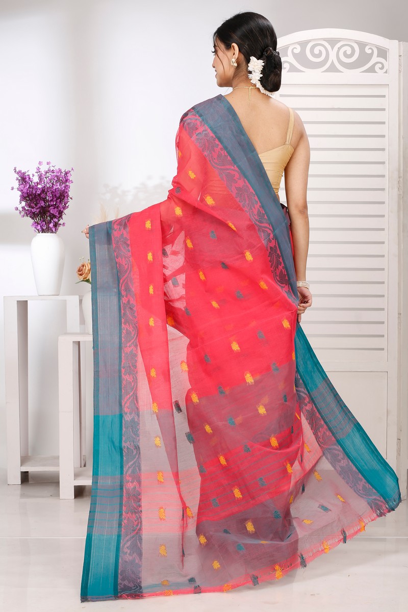 Red Pure Cotton Guti Tant Saree (5254)