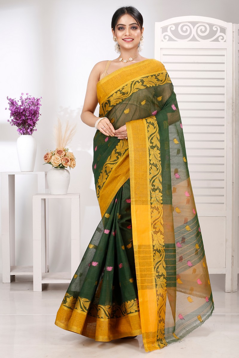 Green Pure Cotton Guti Tant Saree (5255)