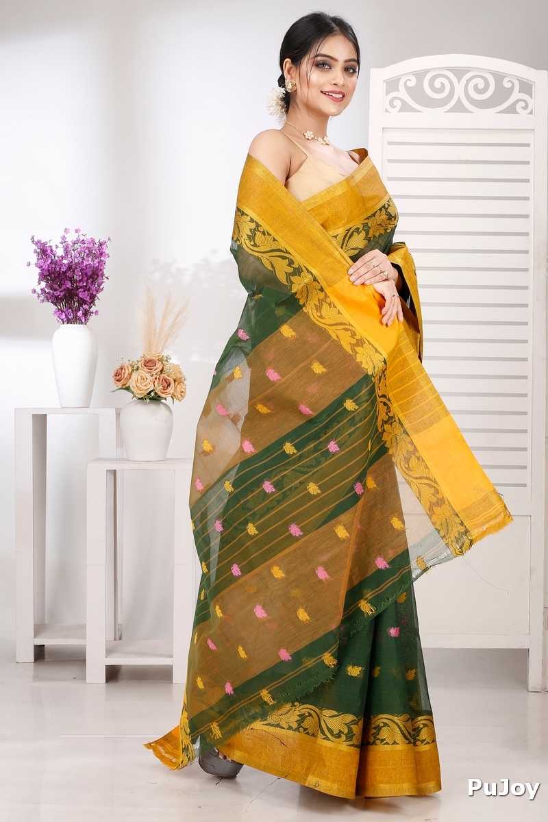 Green Pure Cotton Guti Tant Saree (5255)
