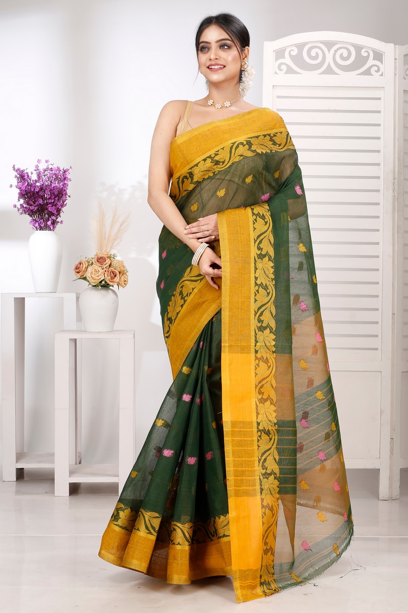 Green Pure Cotton Guti Tant Saree (5255)