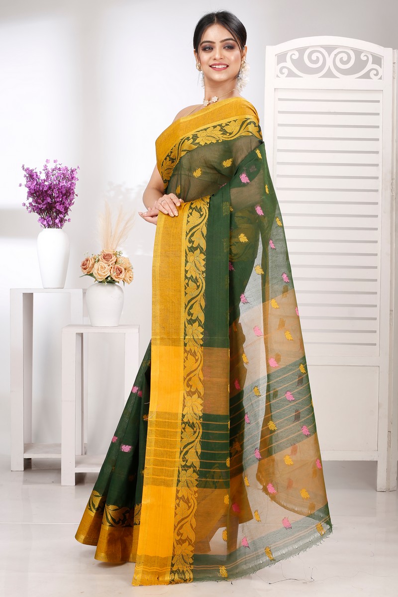 Green Pure Cotton Guti Tant Saree (5255)