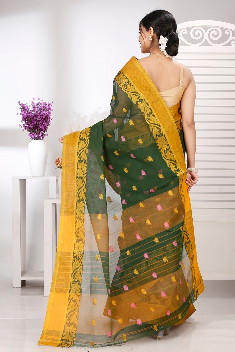Green Pure Cotton Guti Tant Saree (5255)