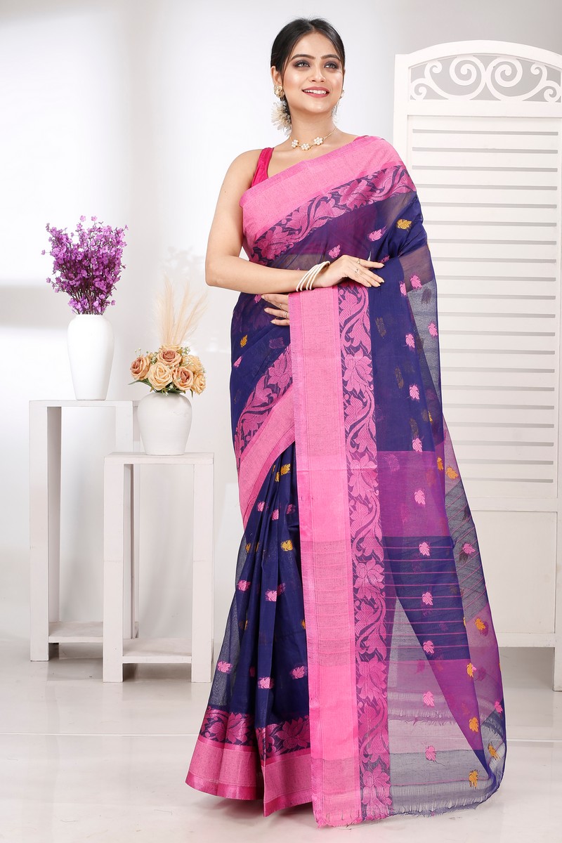 Naby Blue Pure Cotton Guti Tant Saree (5256)