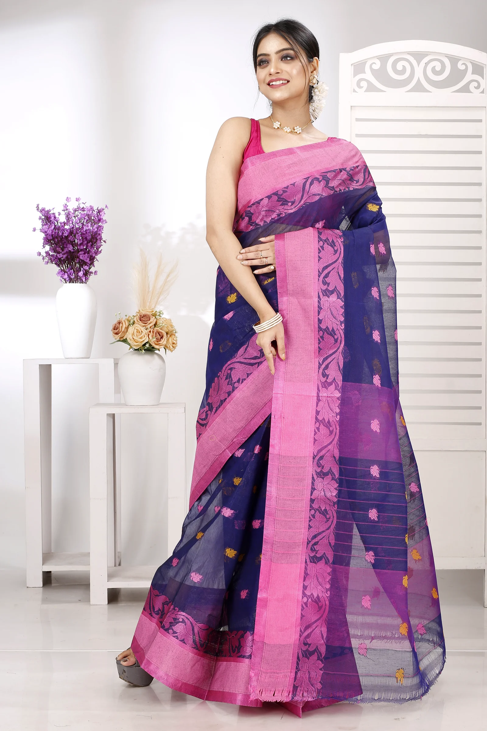 Naby Blue Pure Cotton Guti Tant Saree (5256)