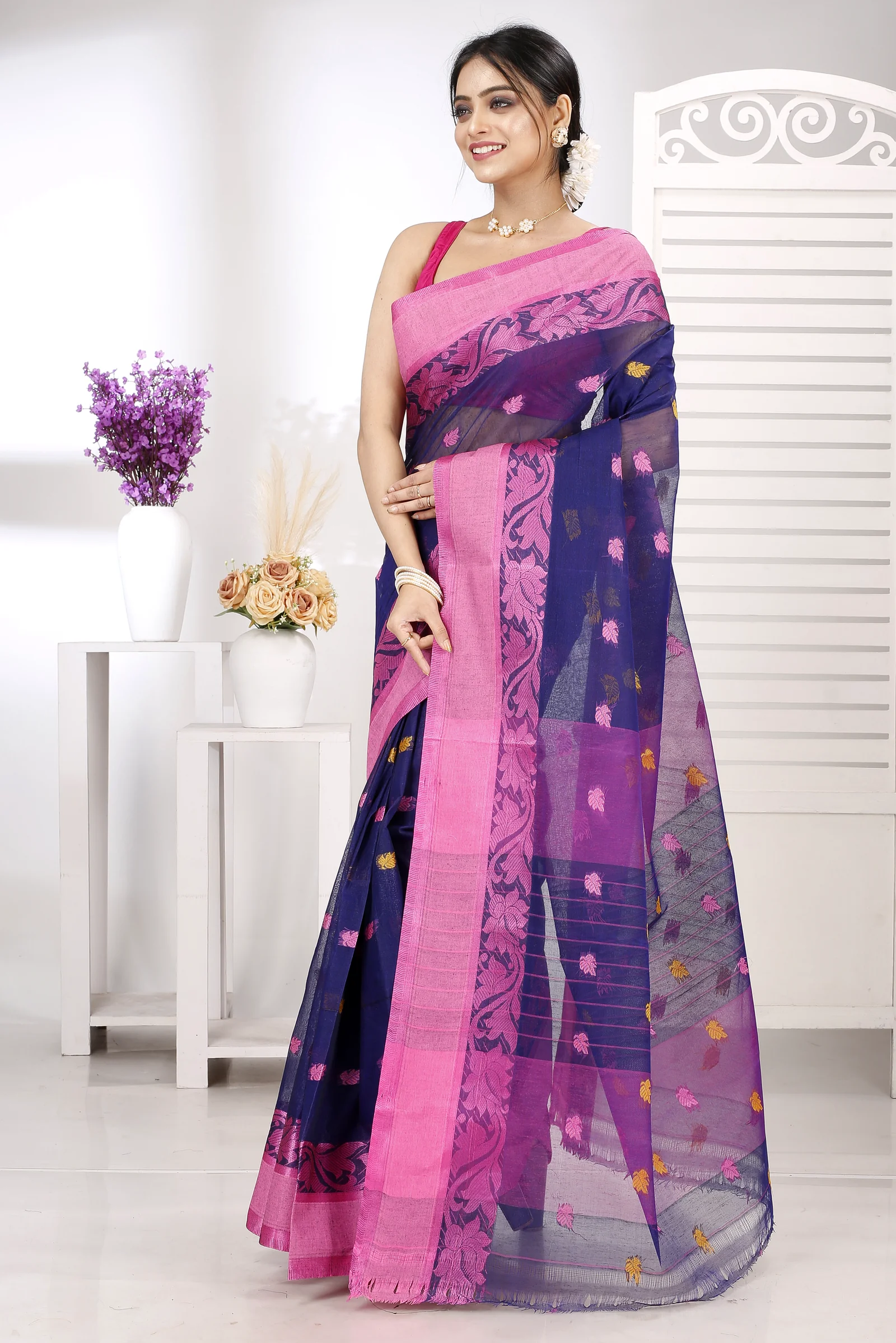 Naby Blue Pure Cotton Guti Tant Saree (5256)