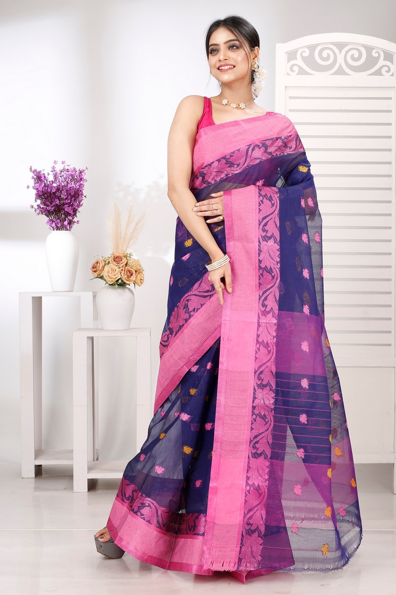 Naby Blue Pure Cotton Guti Tant Saree (5256)