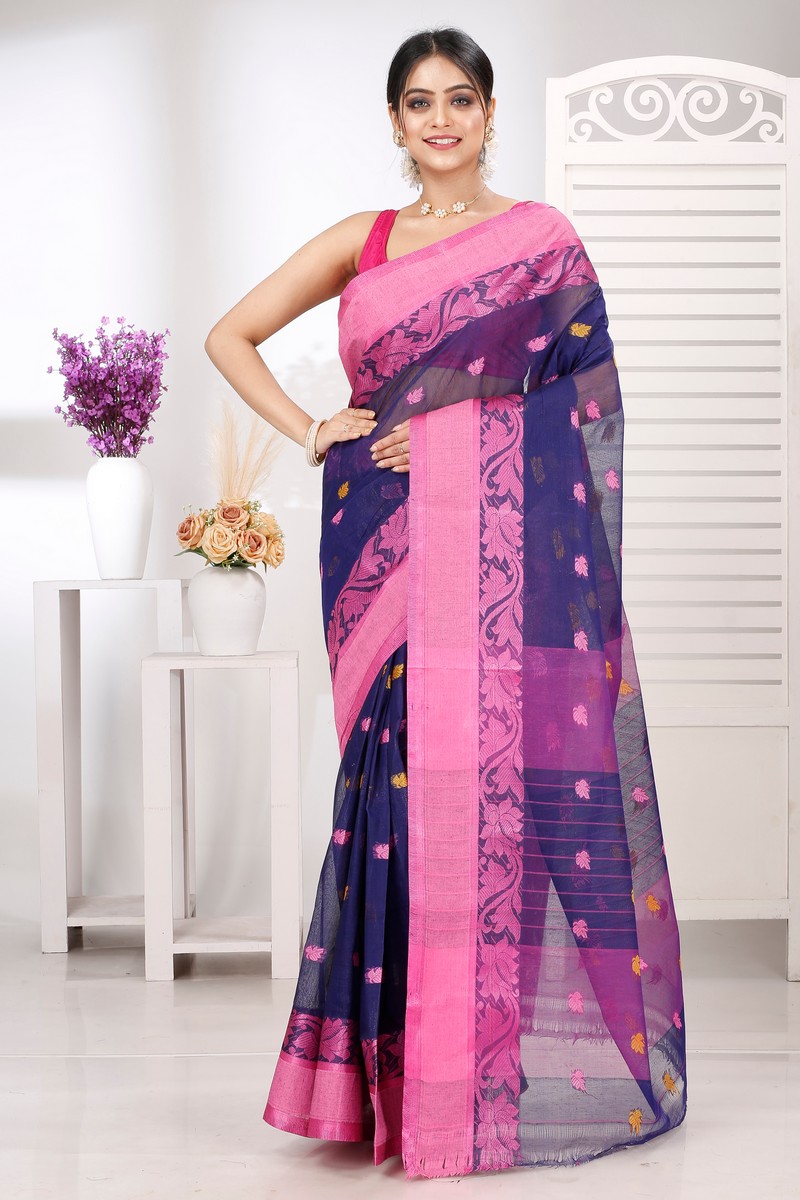 Naby Blue Pure Cotton Guti Tant Saree (5256)