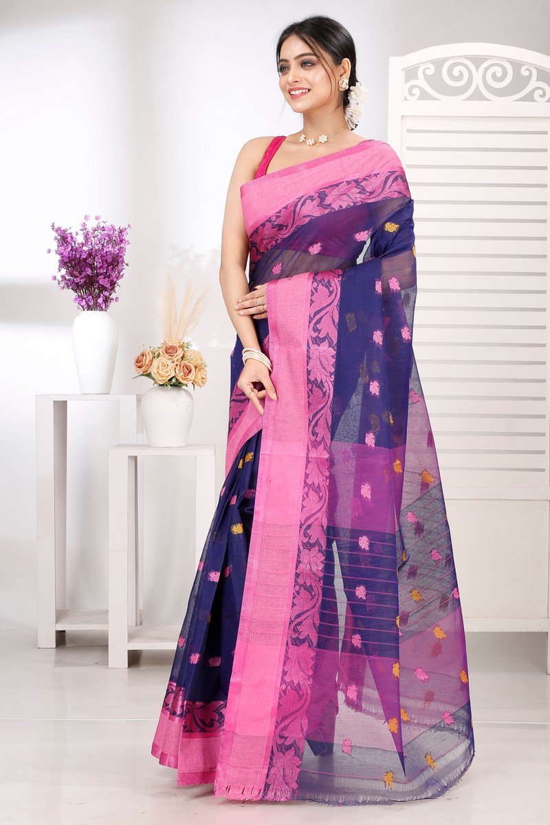 Naby Blue Pure Cotton Guti Tant Saree (5256)