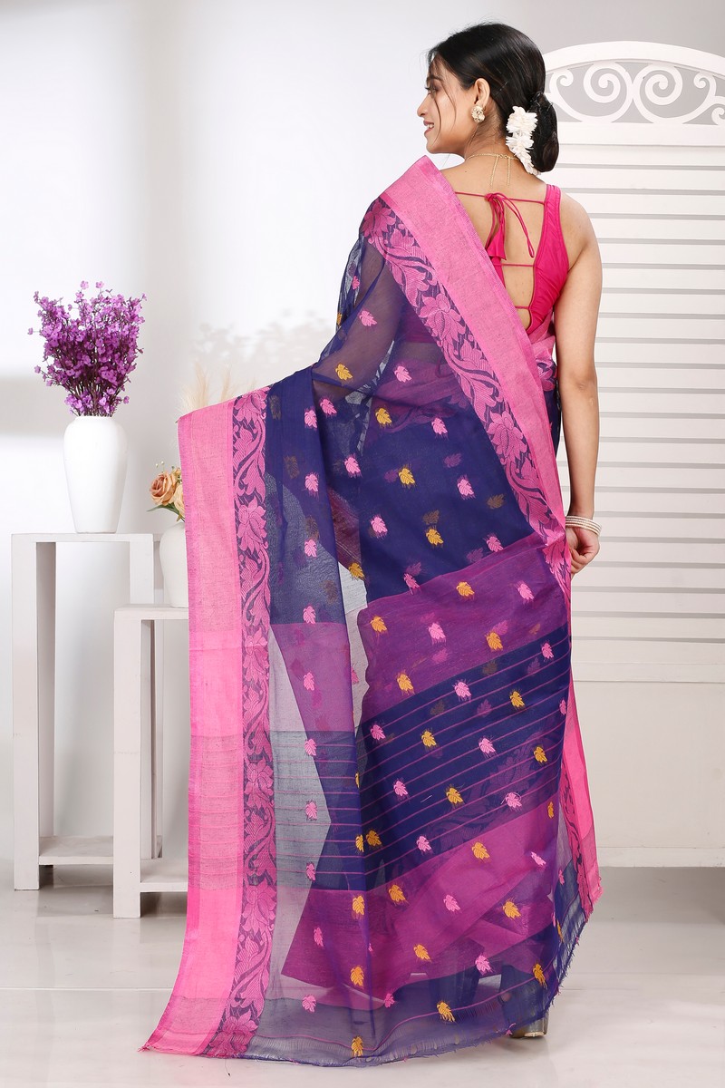 Naby Blue Pure Cotton Guti Tant Saree (5256)