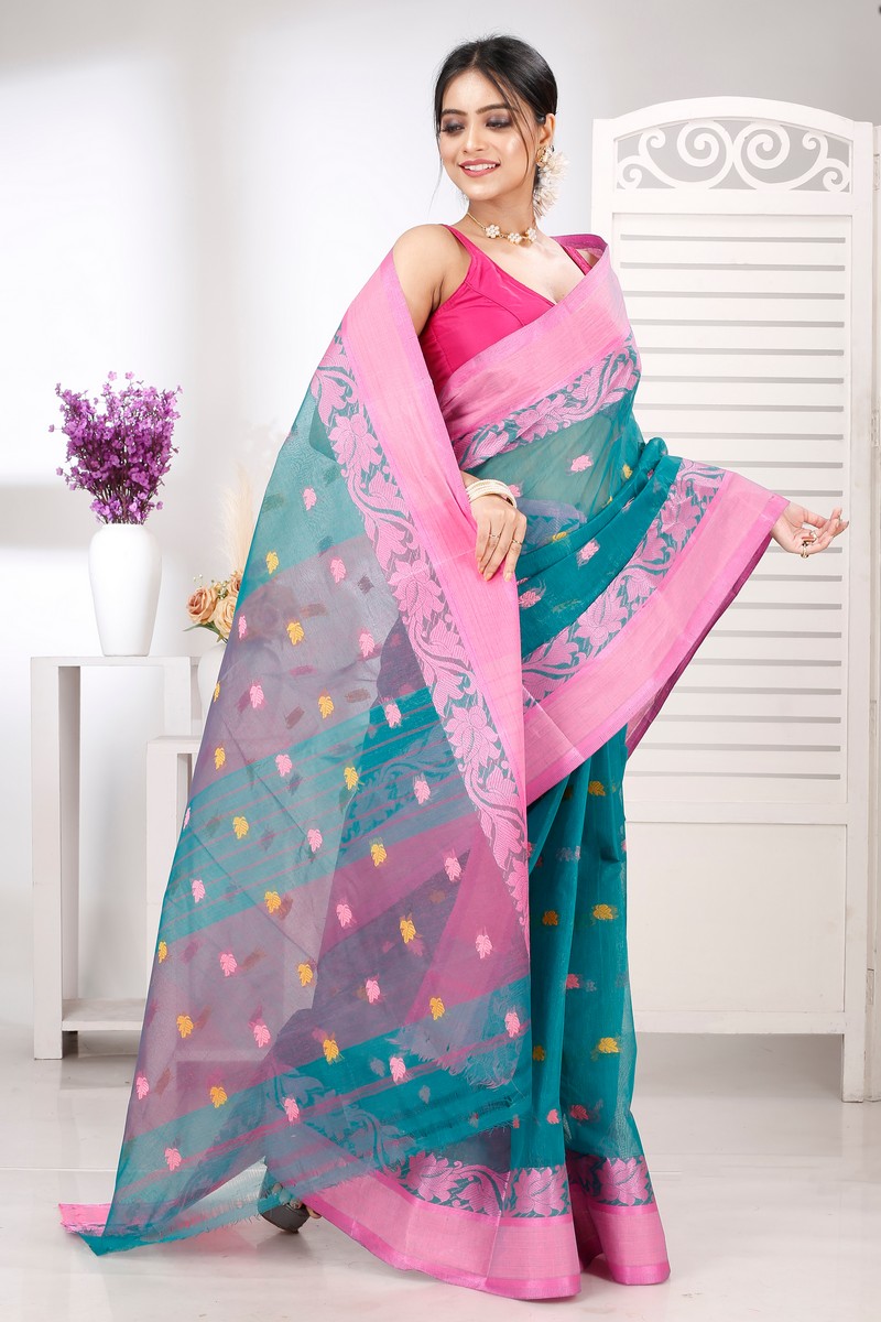 Dark Green Pure Cotton Guti Tant Saree (5257)