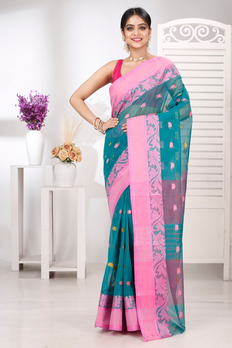 Dark Green Pure Cotton Guti Tant Saree (5257)