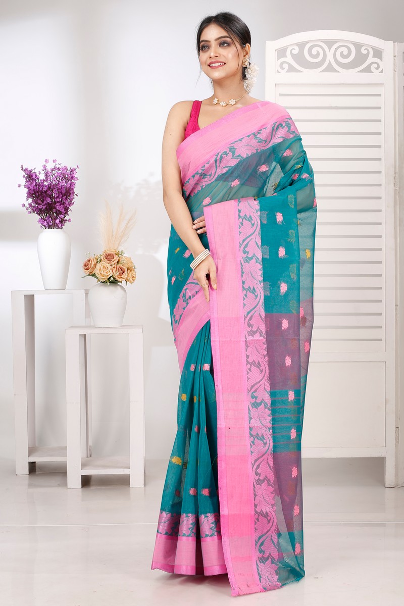 Dark Green Pure Cotton Guti Tant Saree (5257)