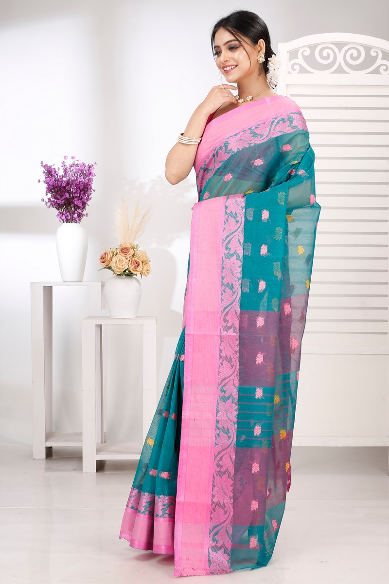 Dark Green Pure Cotton Guti Tant Saree (5257)