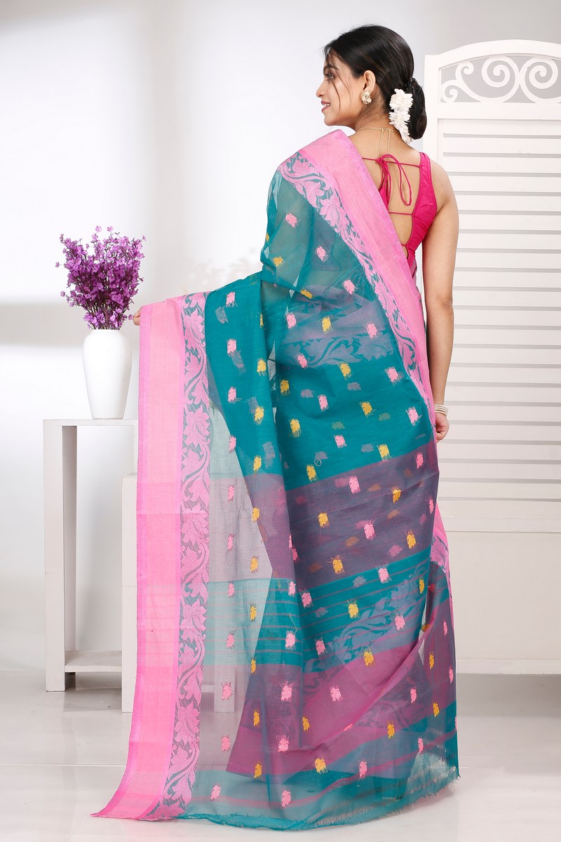 Dark Green Pure Cotton Guti Tant Saree (5257)