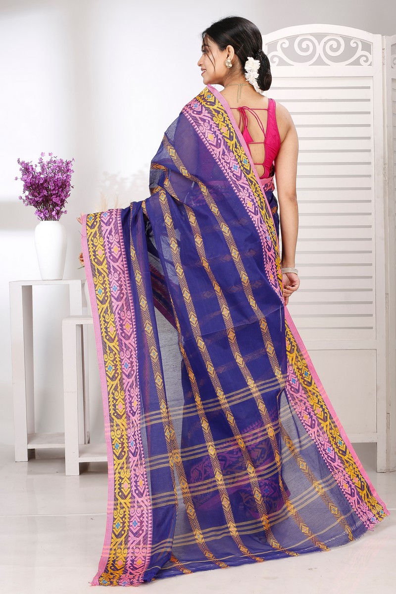 Naby Blue Pure Cotton Moti Ankit Tant Saree (5258)