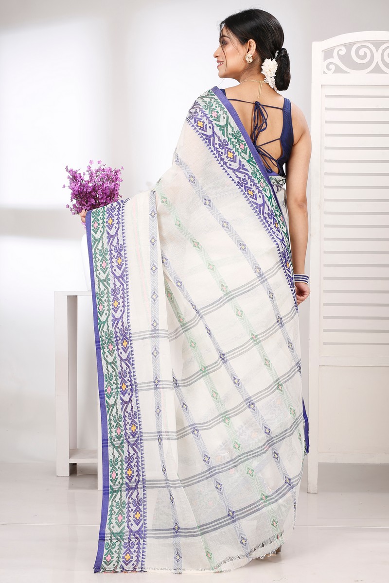 Off-White Pure Cotton Moti Ankit Tant Saree (5260)